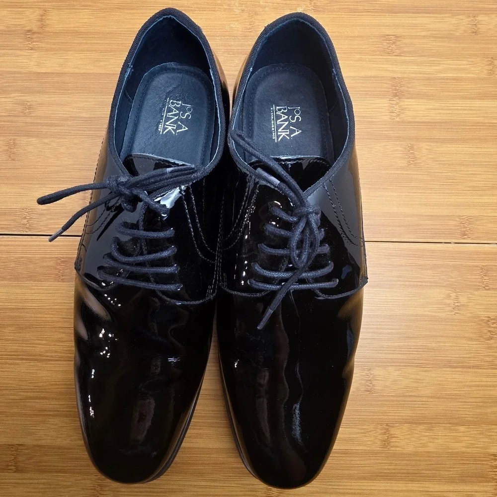 Jos. A. Bank Mens Black Patent Leather Tuxedo Derby Shoes Sz 10 2E 4HMJ 10201